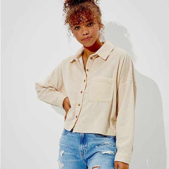 American Eagle Corduroy Cropped Shirt Jacket - Picture 1 of 12